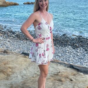 Let Our Love Bloom White Floral Print Surplice Mini Dress